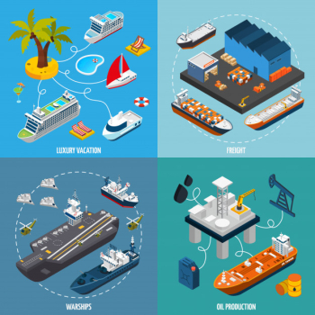 Ships boats 4 isometric icons square Ships boats 4 isometric icons square