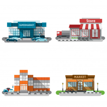 Shop buildings icons set Free Vector Shop buildings icons set Free Vector