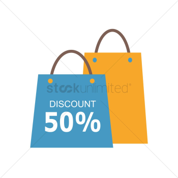 Shopping bags with 50 percent discount sign Shopping bags with 50 percent discount sign