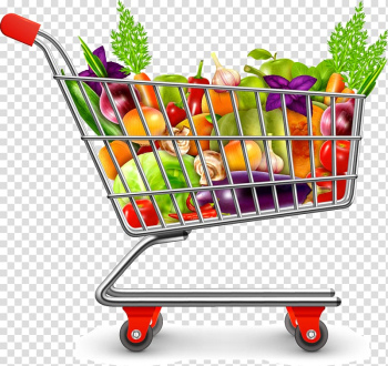 Shopping cart full with fruits and vegetables illustration, Icon, Supermarket Shopping Cart transparent background PNG clipart
