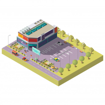 Shopping center with parking isometric Shopping center with parking isometric