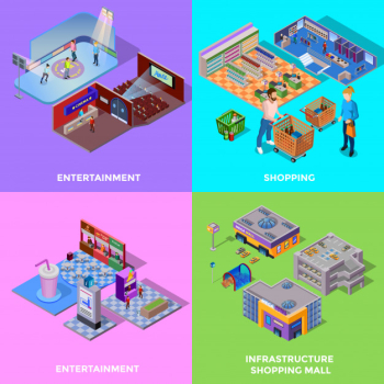 Shopping mall 2x2 icons set