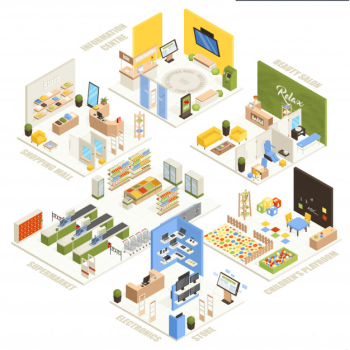 Shopping mall isometric composition poster Free Vector Shopping mall isometric composition poster Free Vector