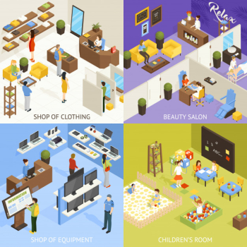 Shopping mall isometric design concept Free Vector Shopping mall isometric design concept Free Vector