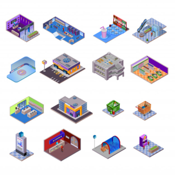 Shopping mall objects set Free Vector