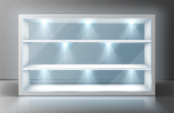 Showcase with glass wall, shelves and spotlights Free Vector Showcase with glass wall, shelves and spotlights Free Vector