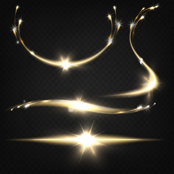 Shying sparkles or burning particles flying out from bright light burst with light traces Free Vector