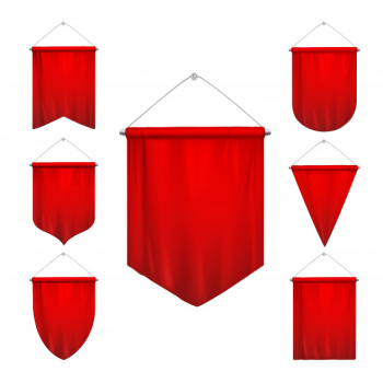 Signal red sport pennants triangle flags various shapes tapering hanging pennons banners realistic set isolated  illustration Free Vector