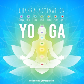 Silhouette in yoga position on floral background