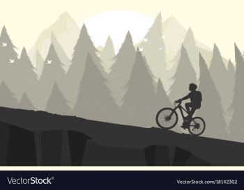 Silhouette mountain bike scene vector image Silhouette mountain bike scene vector image