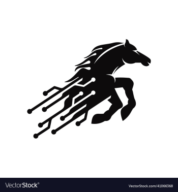 silhouette of horse with digital style logo design