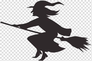 Silhouette of witch riding broom stic, Halloween Witchcraft Silhouette Sewing, Halloween Witch Silhouette transparent background PNG clipart