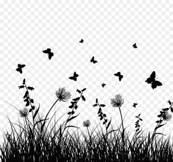 Silhouette Royalty-free Clip art - Decorative flowers and butterfly silhouettes 
