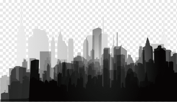 Silhouette Splash, Black and white city silhouette, high-rise buildings illustration, white, building, city png