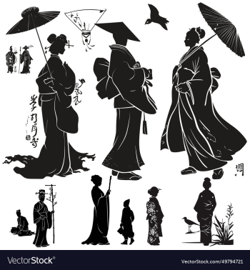 silhouettes of japanese women people