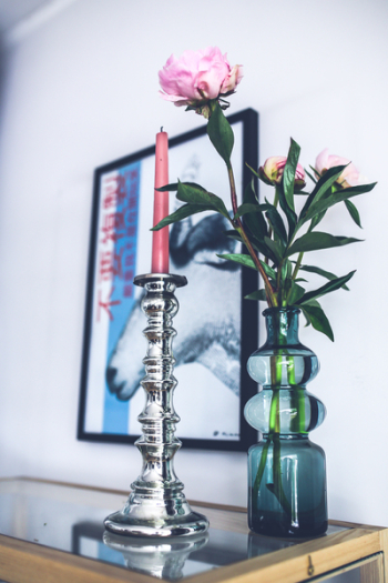 Silver candlestick & pink peonies Silver candlestick & pink peonies