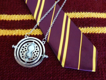 Silver-colored Necklace and Purple Necktie Silver-colored Necklace and Purple Necktie