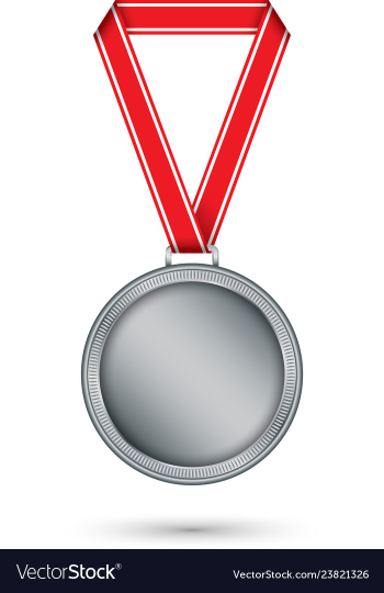 Silver medal with red ribbon vector image Silver medal with red ribbon vector image