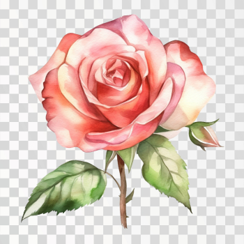 Single Pink rose in watercolor PNG transparent background