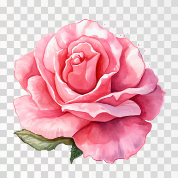 Single Pink rose in watercolor, png transparent background