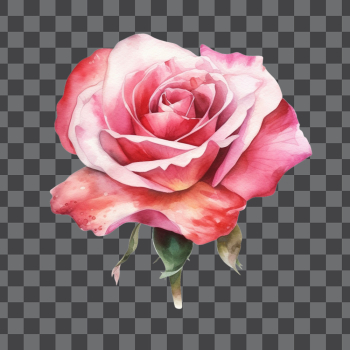 Single Pink rose in watercolor PNG transparent background