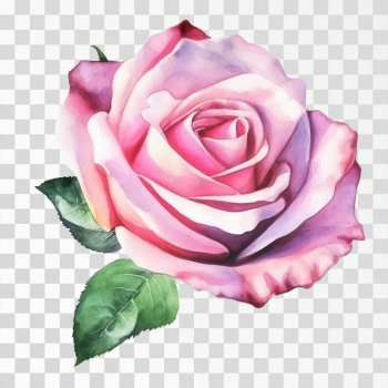 Single Pink rose in watercolor PNG transparent background