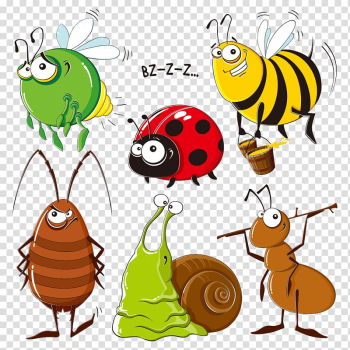 Six assorted insects illustration, Insect Spider Cartoon Illustration, Abstract cartoon insect transparent background PNG clipart