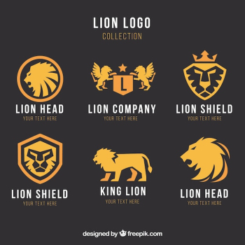 Six lion logos on a dark background Six lion logos on a dark background