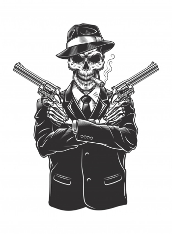 Skeleton gangster with revolvers Free Vector