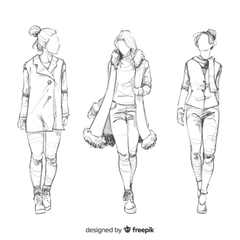 Sketch collection of fashion models Free Vector Sketch collection of fashion models Free Vector