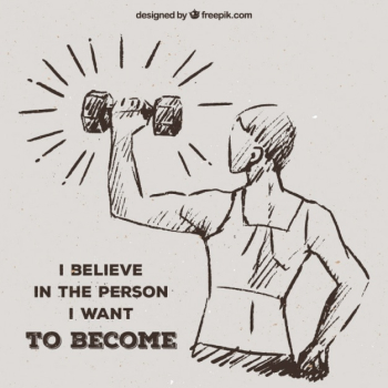 Sketch of woman lifting weights with inspirational message