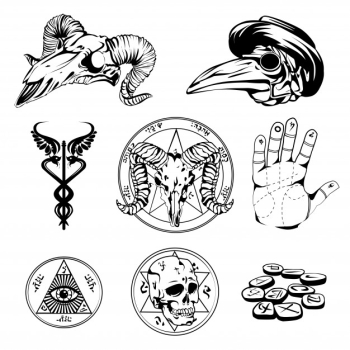 Sketch set of esoteric symbols and occult attributes Free Vector