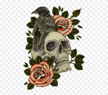 Skull Flower Crow Raven Rose Halloween - Raven And Skull Tattoo Skull Flower Crow Raven Rose Halloween - Raven And Skull Tattoo