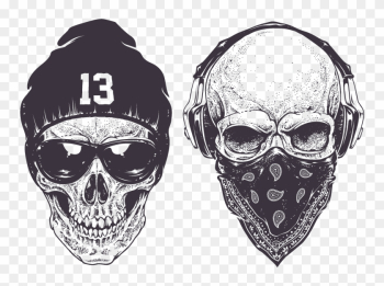 Skull Gangster Vector Rap Gangsta Drawing Clipart - Dotwork Skull ...