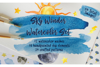 Sky Wonder, Watercolor Clip Art Set! Patterns, Backgrounds!