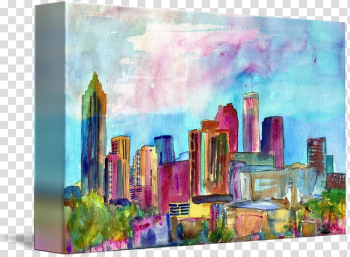 Skyline Watercolor painting Modern art Atlanta Still life, watercolor skyline transparent background PNG clipart