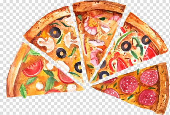 Slices of pizza , Sicilian pizza Fast food Junk food Tarte flambxe9e, painted Pizza transparent background PNG clipart