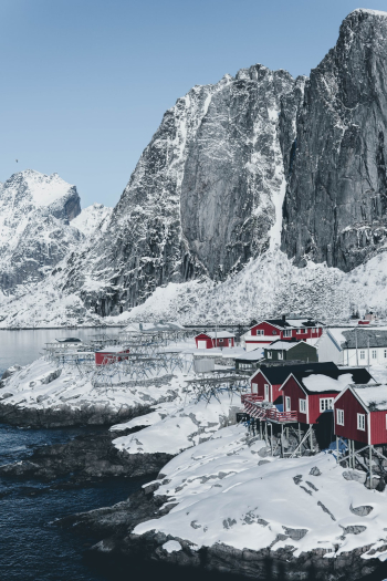 Small village with red cabins Small village with red cabins