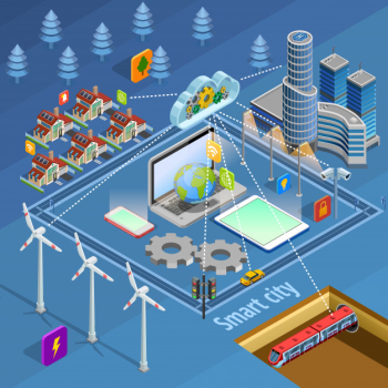 Smart city infrastructure isometric poster Smart city infrastructure isometric poster