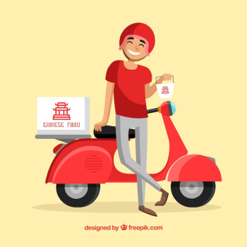Smiley deliveryman with chinese food Smiley deliveryman with chinese food