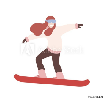 Smiling girl in snowsuit snowboarding