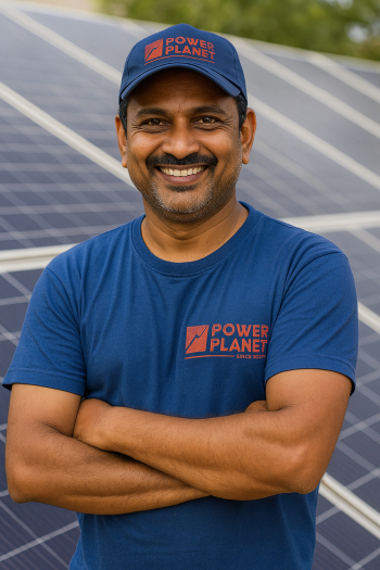 Smiling Technician at Solar Power Plant Smiling Technician at Solar Power Plant