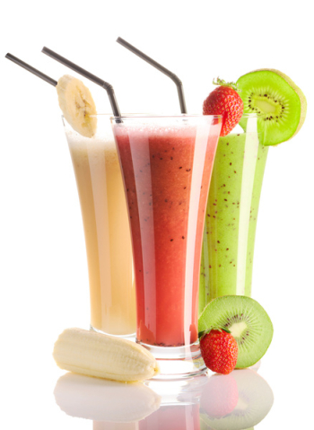 Smoothies isolated on white - strawberry, kiwi & banana