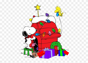 Snoopy Decorating His Dog House With Help From Woodstock - Snoopy Christmas Dog House