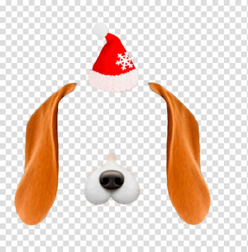 Snow christmas , brown and white dog and Santa hat illustration transparent background PNG clipart