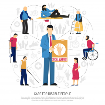 Social support for disabled people composition Free Vector Social support for disabled people composition Free Vector