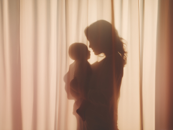 Soft Silhouette of Mother and Baby