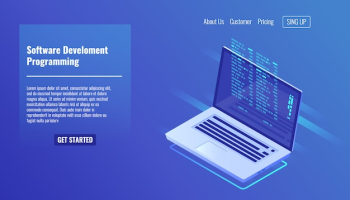Software development and programming, program code on laptop screen