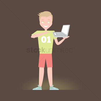 Son holding a laptop Son holding a laptop