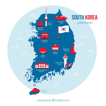 South korean map with landmarks